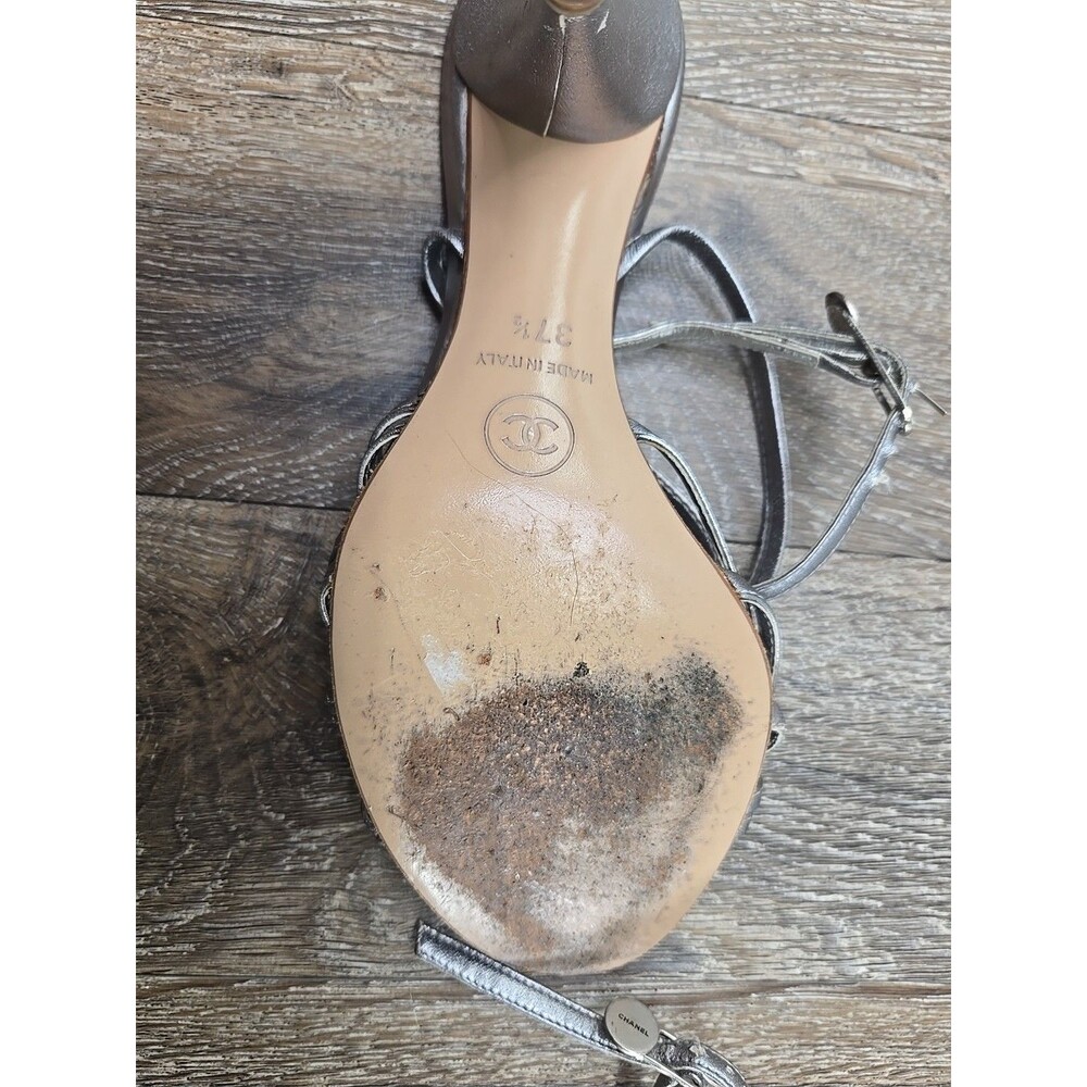 CHANEL Silver Metallic Knotted Strap Heels - Picture 12 of 15